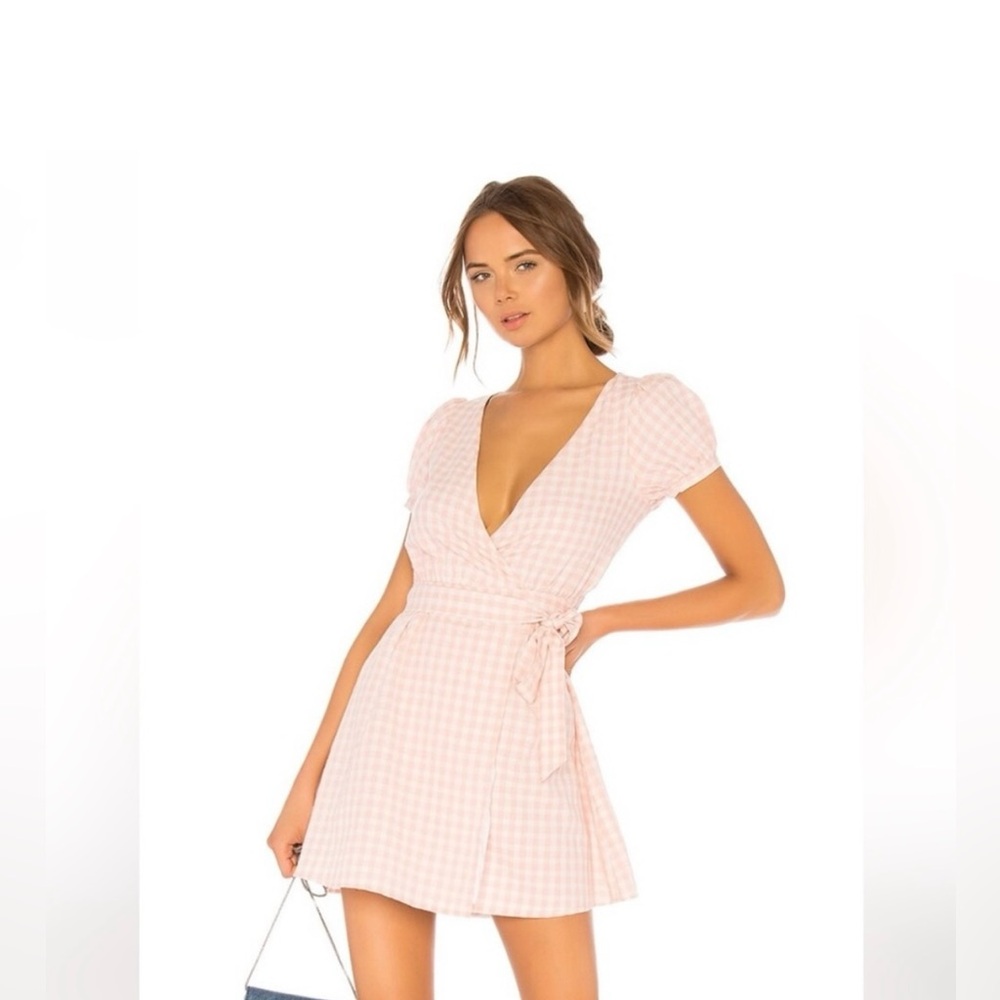 LPA Pink & White Gingham Wrap Open Back Mini Dress XS